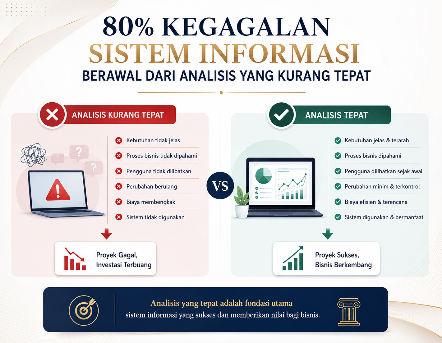 80% kegagalan sistem informasi berawal dari analisis yang kurang tepat